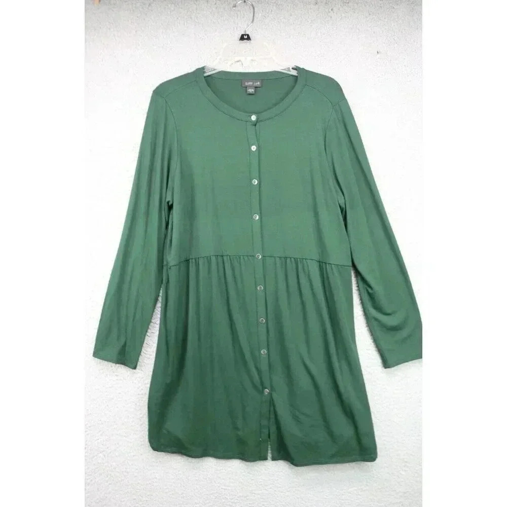 J. Jill Wearever Collection Dark Green Button-Up Dress-Size Medium-Long‎ Sleeves